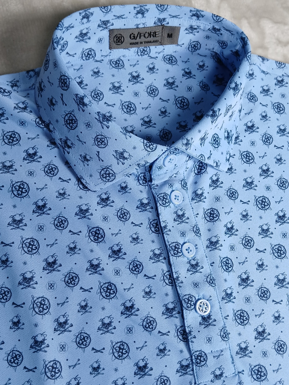 G/Fore Performance Golf Polo M Men's All Over Print Skulls Blue